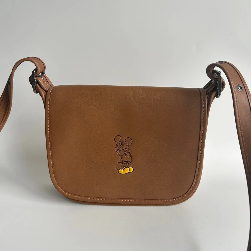 Disney Coach Mickey Mouse Saddle Bag 23 Tan Glovetanned‎ Leather Excellent